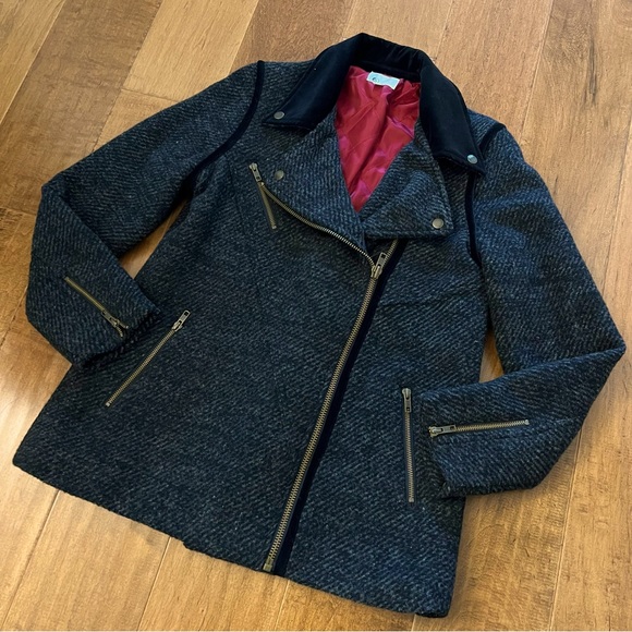 Volcom Grey & Black Tweed Car Coat with Red Lining - Size M (EUC) - Picture 1 of 11